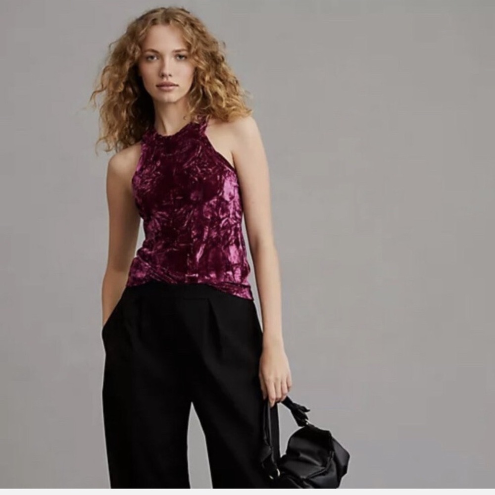 Anthropologie Pilcro Raspberry Red Velveteen Racerback Sleeveless Top Size XS